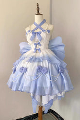 BXOXO - Gradient Blue Hanayome Hollow Bowknot Sweet Princess Lolita Dress